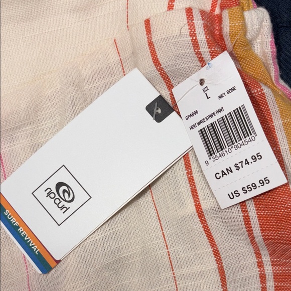 Rip Curl Heat Wave Striped Pants Women’s Size Large 100% Cotton NWT - Picture 5 of 7